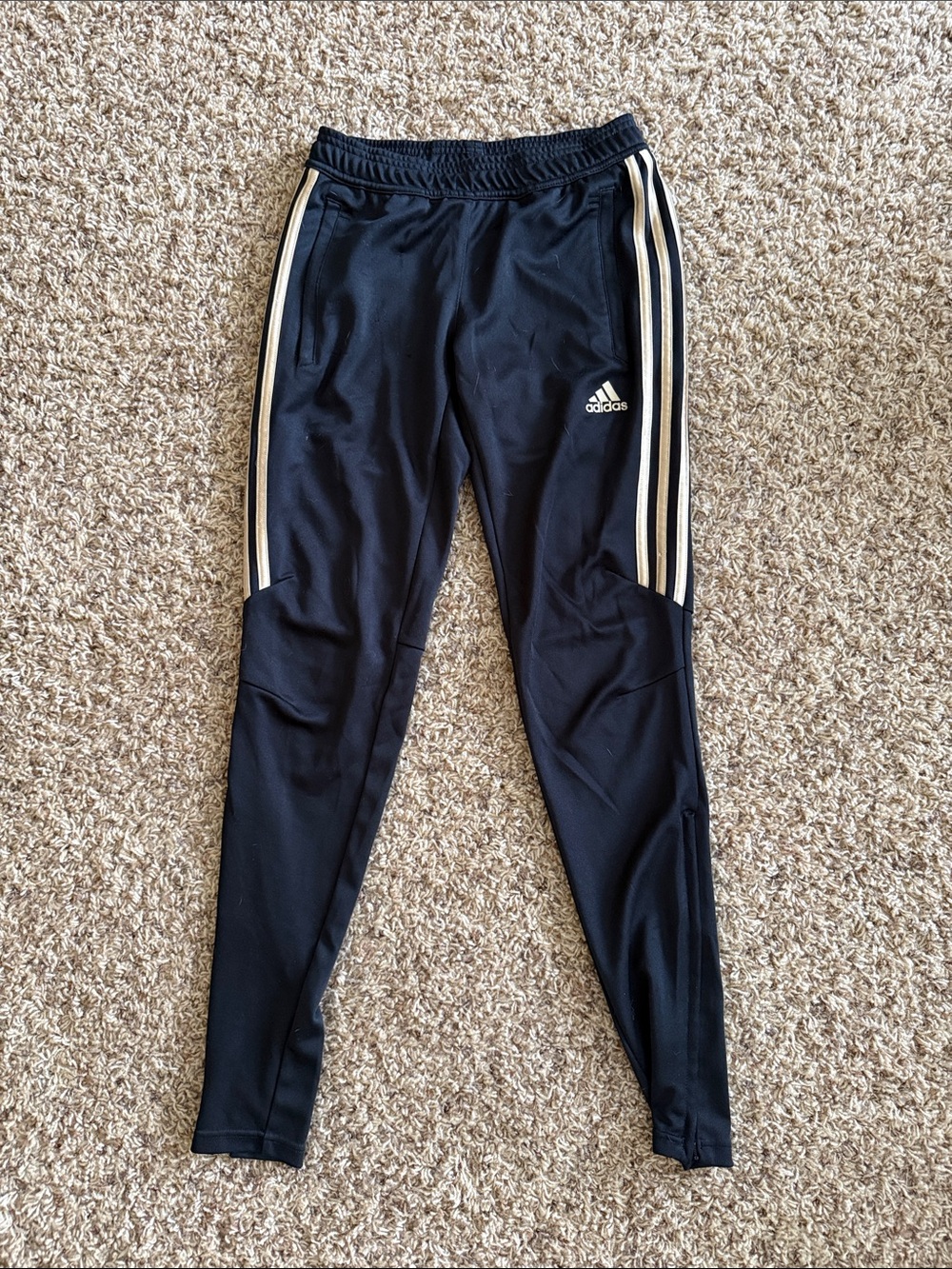adidas Black Men's Track Pants with Gold Side Stripes